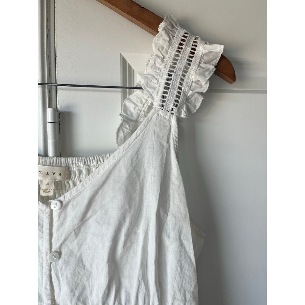 Adiva White Ruffle Eyelet Peplum Tank Top w/ Ruched Back Fairy | Size Medium - Picture 5 of 8